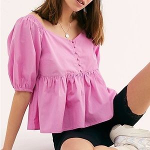 Free People Veronica Sweetheart Puff Sleeve Top Pink